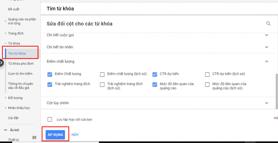 Hướng dẫn kiểm tra điểm chất lượng trong google ads