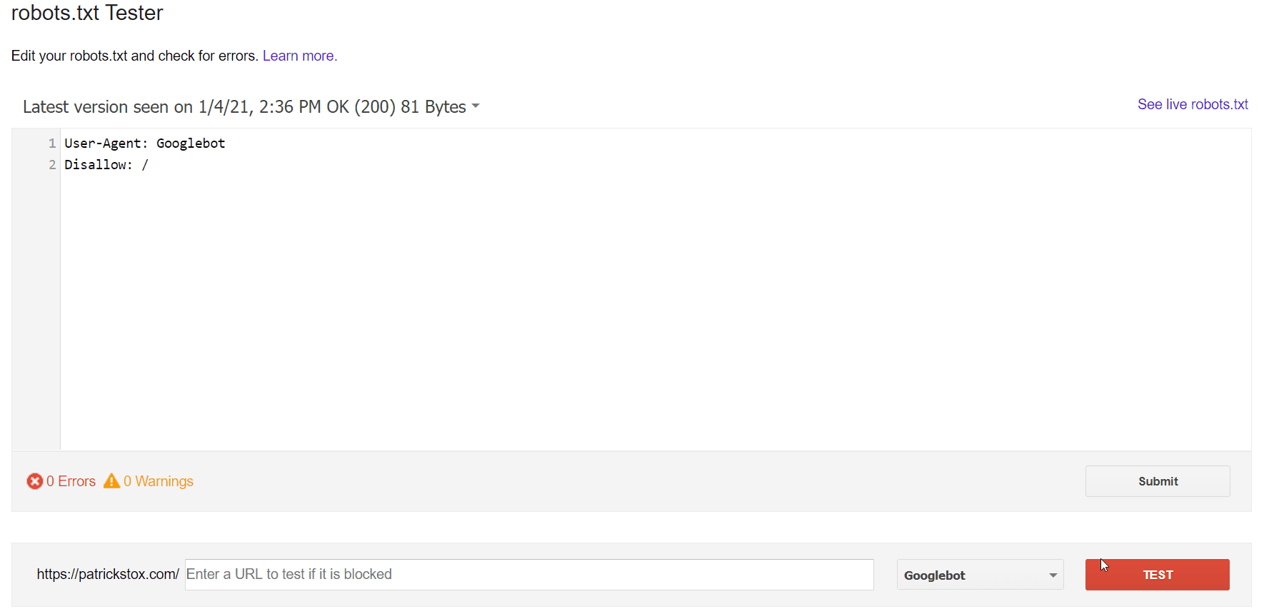 Kiểm tra thu thập thông tin trong robots.txt