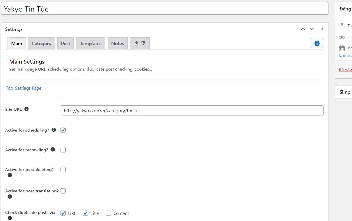 Cài đặt URL trang web