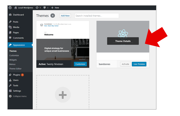 Active theme React WordPress