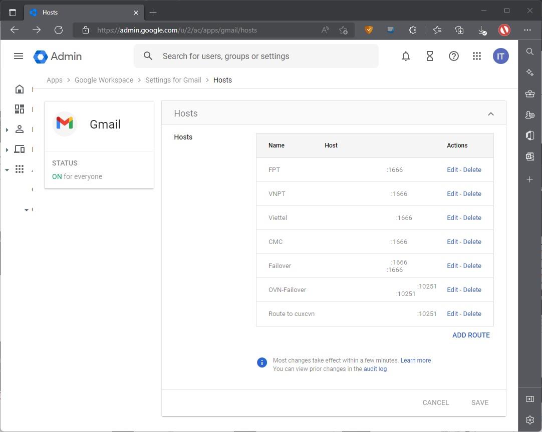 Điều hướng Mail về server mail nội bộ trên Google Workspace -3