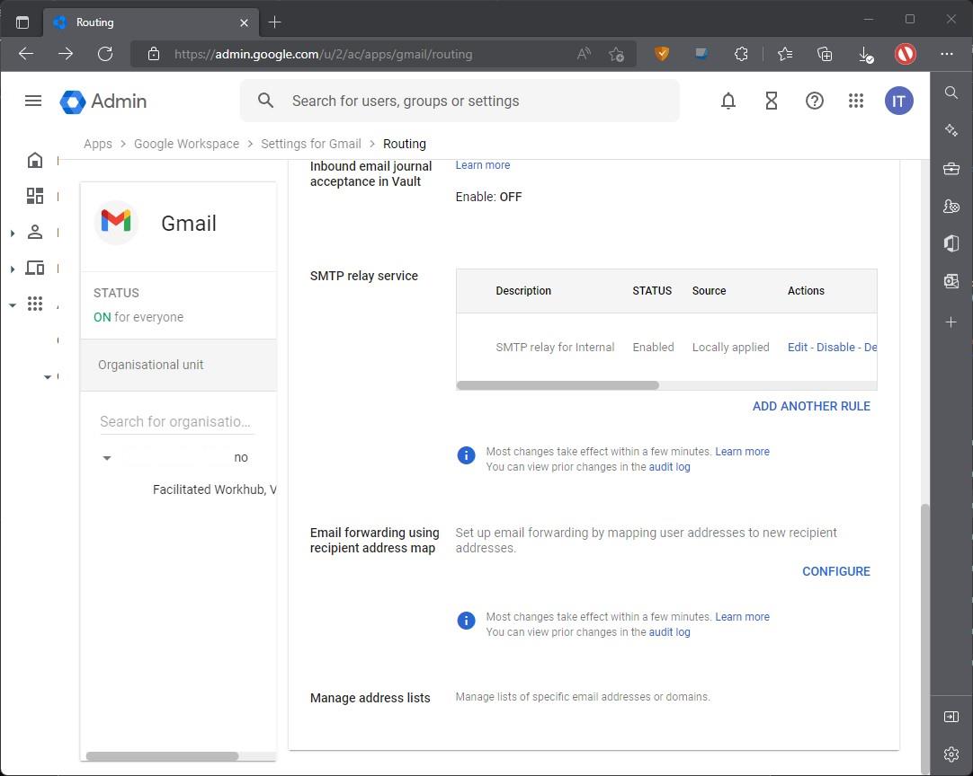 Điều hướng Mail về server mail nội bộ trên Google Workspace