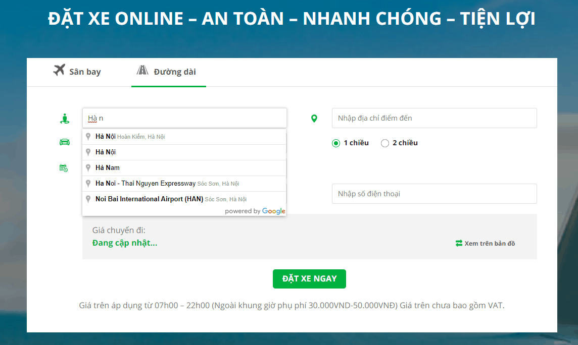  Giao diện tính cước phí đường dài