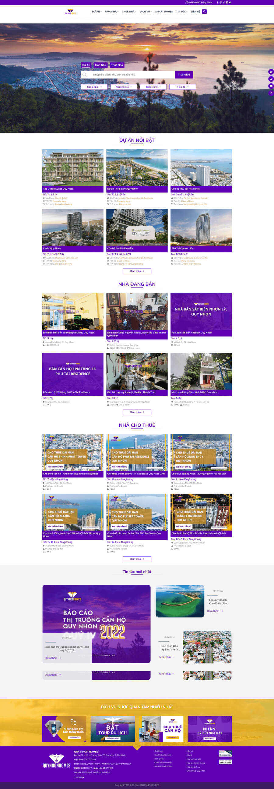 Dự án web siate mẫu quy nhon homes
