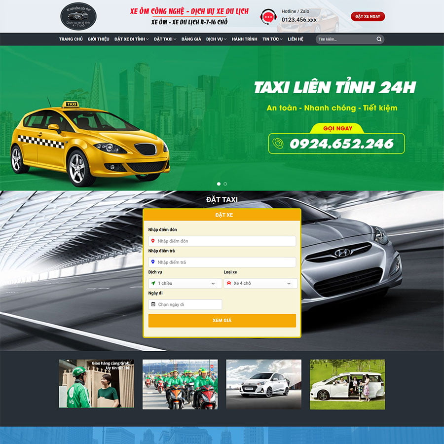 Theme Đặt xe Taxi kèm form tính tiền cước tự động