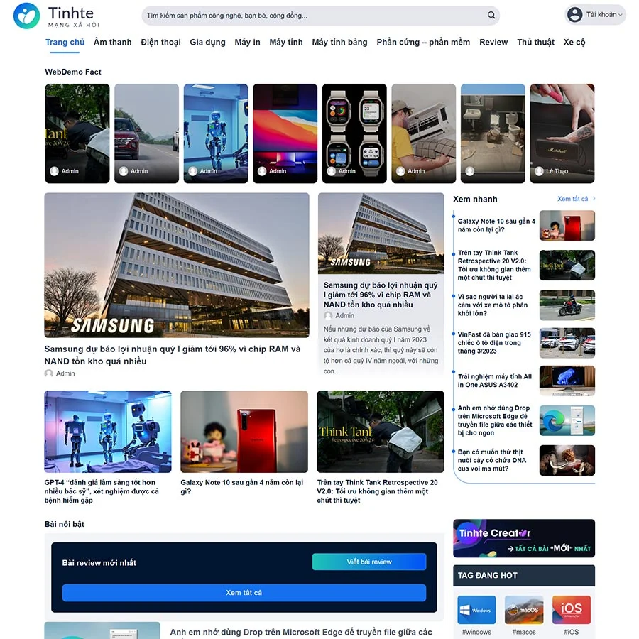 Theme Tin Tức công nghệ - giống trang Tinh Tế