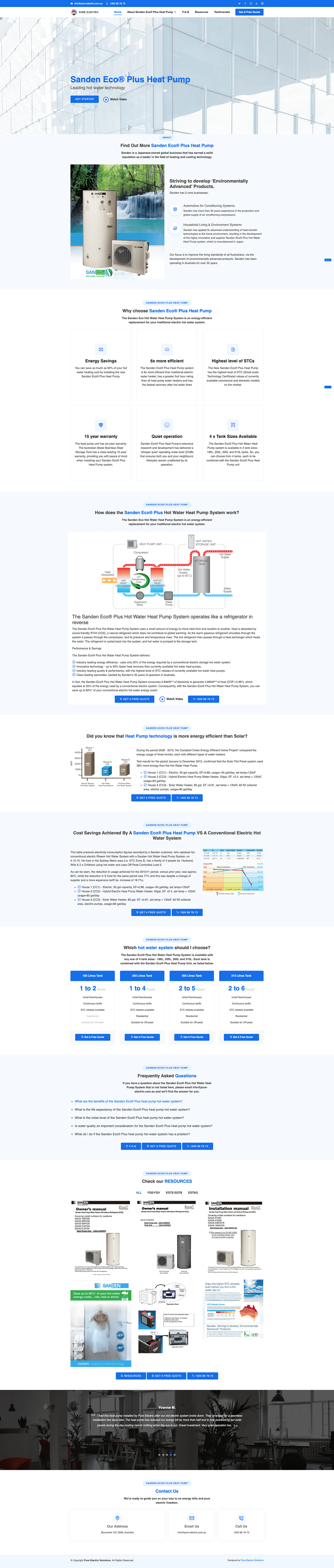 Website Sanden Eco Plus Heat Pump -- full page