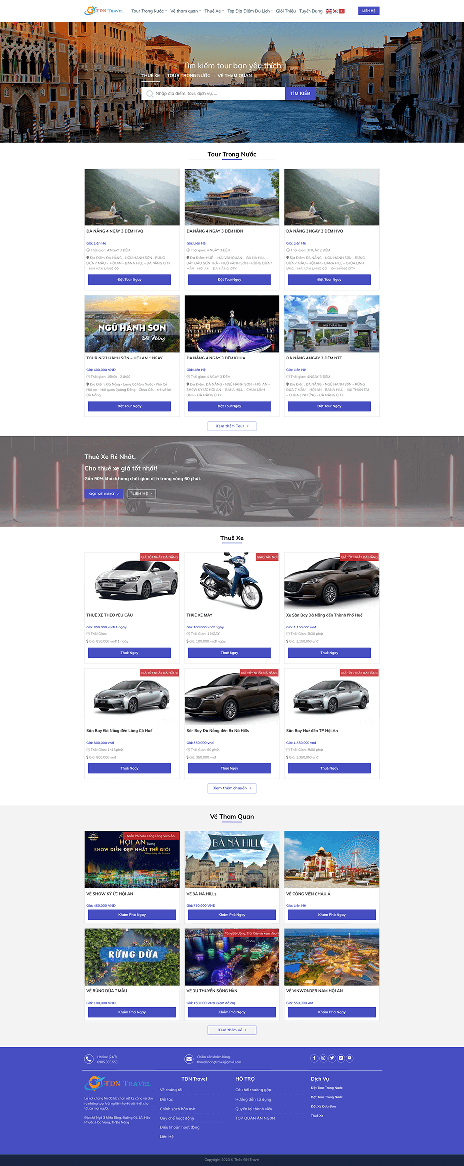 Website bán vé - tour du lich Thảo Đà Nẵng Travel -- Full Page