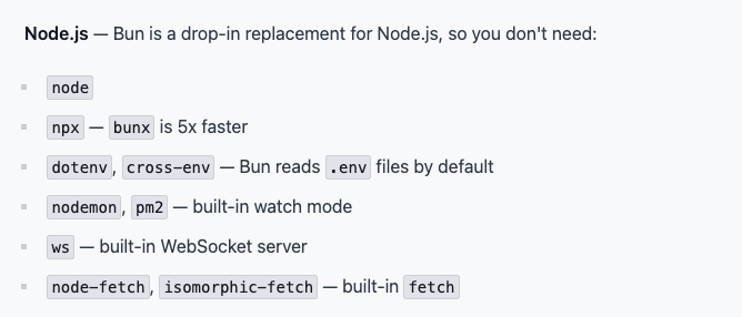 Bun sẽ tích hợp các package mà node.js thiếu
