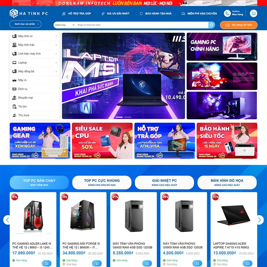 Theme website bán máy tính Ha Tinh PC