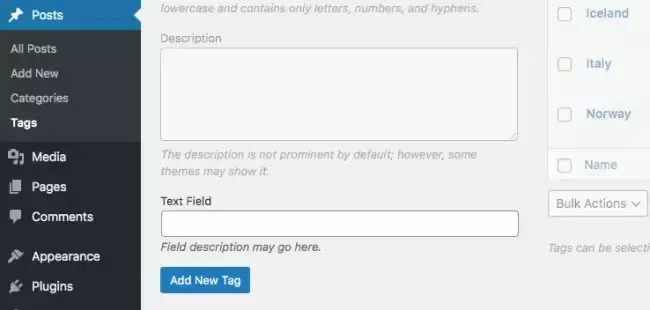 thêm field vào taxônmy term wp