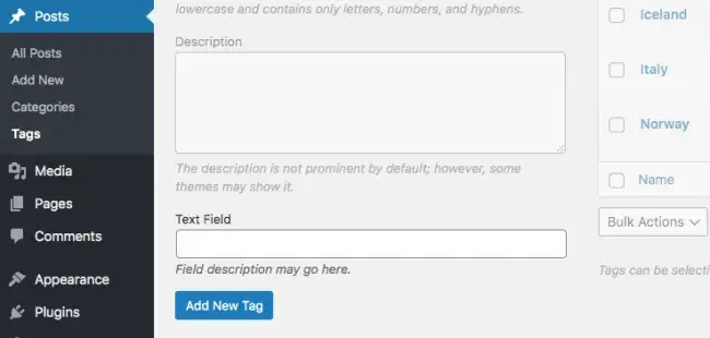 thêm field vào taxônmy term wp