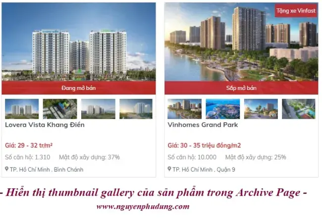 Hiển thị thumbnail gallery của sản phẩm trong Archive Page