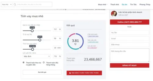 Bảng t&iacute;nh l&atilde;i suất mua bất động sản